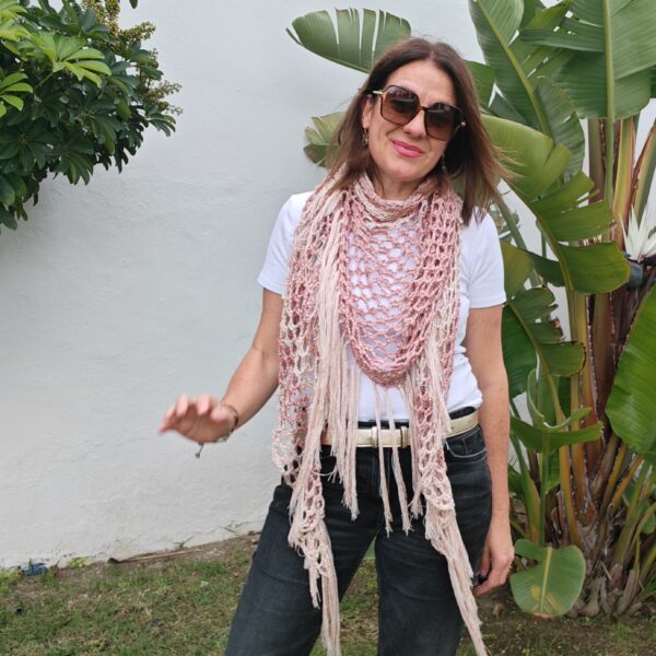 Patrón pdf descargable Chal Candy Zinnia de crochet calado con flecos - Imagen 5