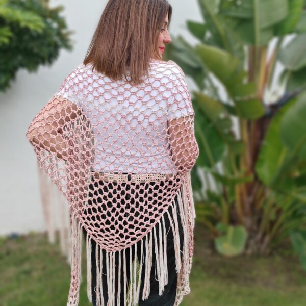 Patrón pdf descargable Chal Candy Zinnia de crochet calado con flecos - Imagen 3
