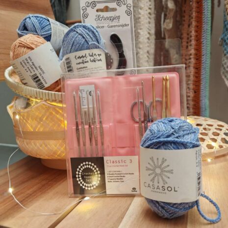 Lote Hilo Slastic Casasol + Estuche Tulip Classic 3 + Cortahilos Scheepjes (de regalo el patrón pdf de la Bolsa Tarifa)