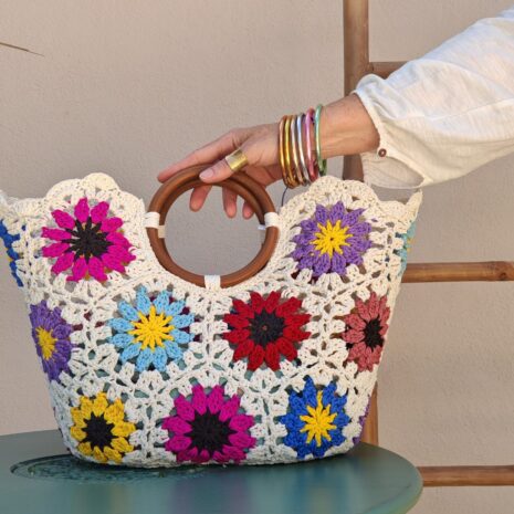 Cesta Flores a Crochet